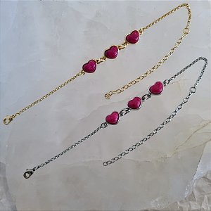 Pulseira Feldspato Rosa Três Corações