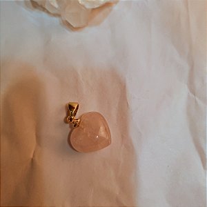 Pingente Mini Coração Quartzo Rosa   - Folheado a Ouro