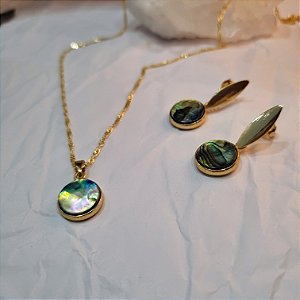 Conjunto Colar e Brinco Abalone - Folheado a Ouro