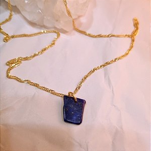 Colar Lápis Lazuli - folheado a Ouro