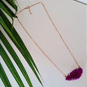 Colar Garra Chapa Ágata Pink - Folheado a Ouro