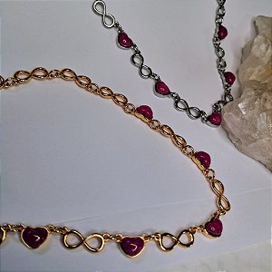 Choker Feldspato Rosa Infinito Coração