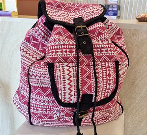 Mochila Indiana Étnica Boho Hippie Vermelha e Branca