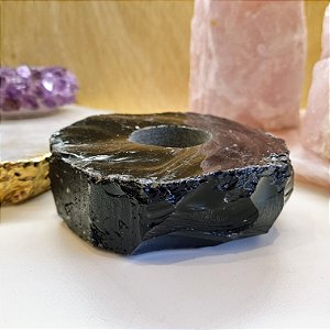 Porta Vela Obsidiana Negra Bruta