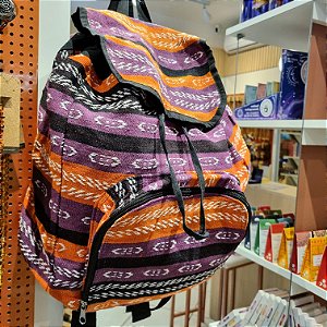 Mochila Indiana Étnica Boho Peruana Laranja e Roxa