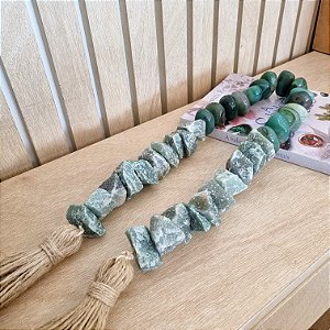 Colar de Mesa Quartzo Verde Misto - Pedras Brutas e Roladas