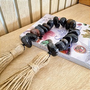 Colar de Mesa Ágata Preta e Ônix - Pedras Roladas
