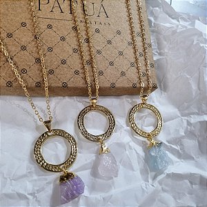 Colar Pingente Elo Cristal Bruto - Folheado a Ouro