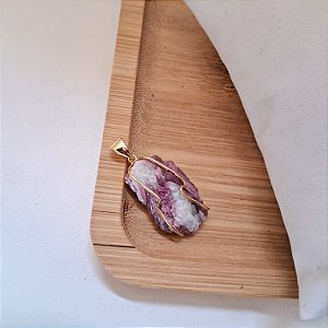Pingente Hippie Turmalina Rosa Bruta - Folheado a Ouro