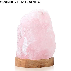 Luminária Quartzo Rosa Led Branco - Base de Madeira