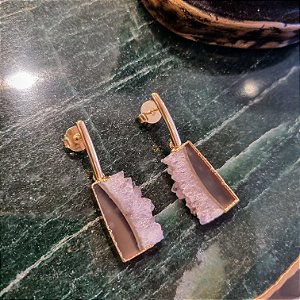 Brinco Geodo Natural  Ametista - Folheado a Ouro