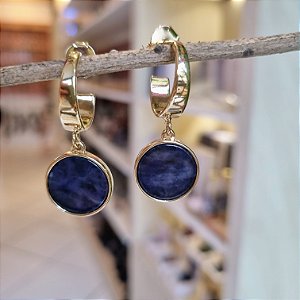 Brinco Argola Sodalita Pingente Suspenso - Folheado a Ouro