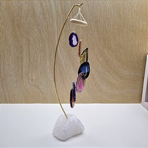 Móbile de Mesa Chapa de Ágata - Base Quartzo Branco