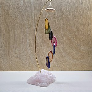 Móbile de Mesa Chapa de Ágata - Base Quartzo Rosa