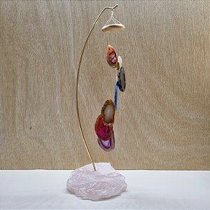 Móbile de Mesa Chapa de Ágata - Base Quartzo Rosa