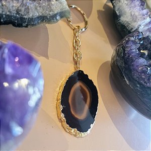 Chaveiro Chapa Ágata Dourado - Borda Dourada
