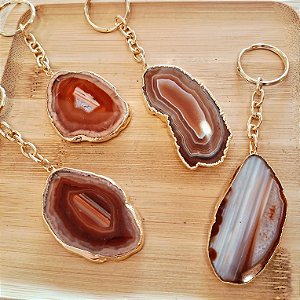 Chaveiro Chapa Ágata Dourado - Borda Dourada