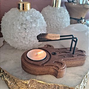 Incensário Madeira para Palo Santo - Mão Hamsa