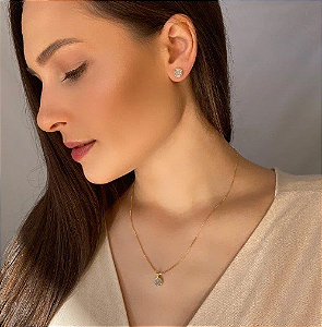 Conjunto Brinco e Colar Pingo Luz - Folheado a Ouro