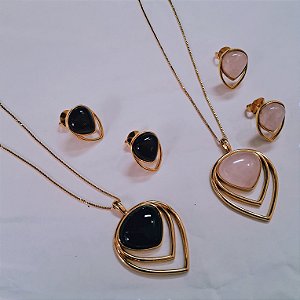 Conjunto Colar e Brinco Clássicos - Folheado a Ouro