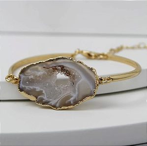 Pulseira Geodo Ágata - Folheado a Ouro