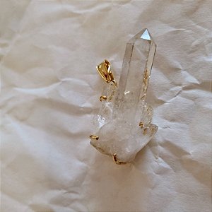 Pingente Agrupamento Cristal de Quartzo - Folheado a Ouro