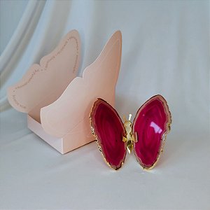 Borboleta Ágata Pink - Borda Dourada - Coleção Asas