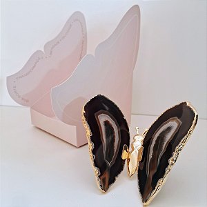 Borboleta Ágata Preta - Borda Dourada - Coleção Asas