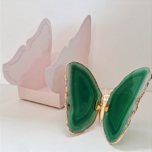 Borboleta Ágata Verde - Borda Dourada - Coleção Asas