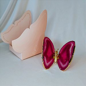 Borboleta Ágata Pink - Borda Dourada - Coleção Asas