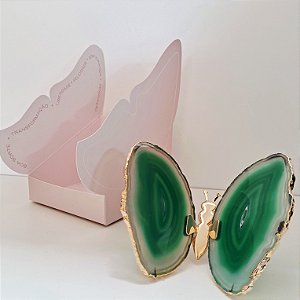 Borboleta Ágata Verde - Borda Dourada - Coleção Asas