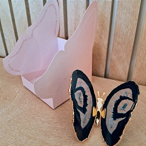 Borboleta Ágata Azul - Borda Dourada - Coleção Asas