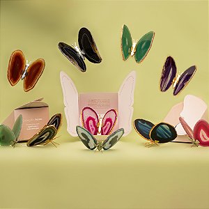 Borboleta Ágata Azul - Borda Dourada - Coleção Asas