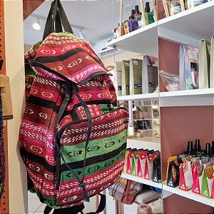 Mochila Indiana Étnica Boho Peruana Vermelho e Verde