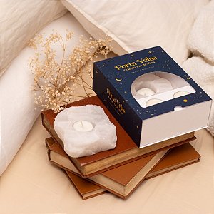 Porta Vela Chapa Quartzo Branco Bruto - Coleção Luz da Alma