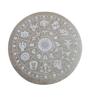 Placa de Selenita Redonda Mandala Signos do Zodíaco - 14cm