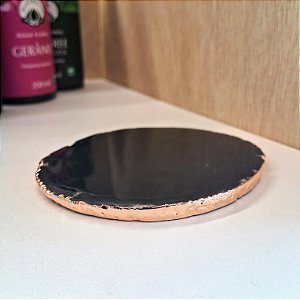 Porta Copo Chapa Ágata Preta Borda Dourada Unitário