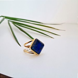 Anel Regulável Lápis Lazuli - Folheado a Ouro
