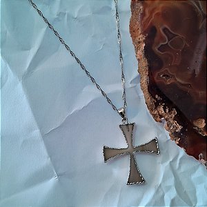 Colar Cruz Malta Ágata - Ródio Branco