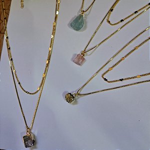 Colar Duplo Pedras Brutas - Folheado a Ouro
