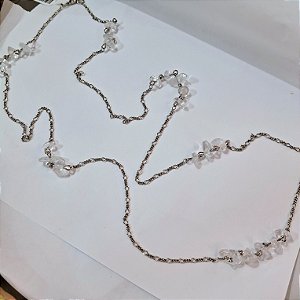 Colar Longo 70cm Cristais Brutos - Ródio Branco