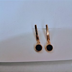 Brinco Longo Ágata Negra - Folheado a Ouro