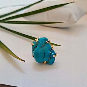 Anel Regulável Turquesa - Folheado a Ouro