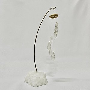 Mobile de Mesa - Sino dos Ventos - Cristal de Quartzo - Base de Quartzo Branco