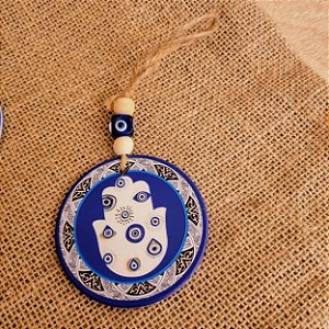 Móbile Olho Grego Porcelana 7cm - Mão Hamsa Olhos