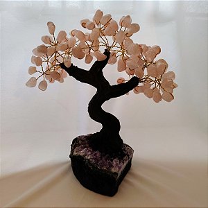 Árvore Quartzo Rosa - Base Ametista - 24 Galhos