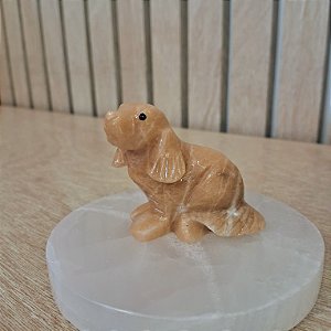 Mini Estatueta Cachorro Calcita Laranja