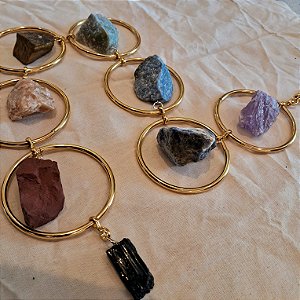 Móbile Argola Chakras - Cristais Brutos - Turmalina Negra