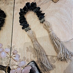 Colar de Mesa Obsidiana Negra e Pirita - Pedras Brutas