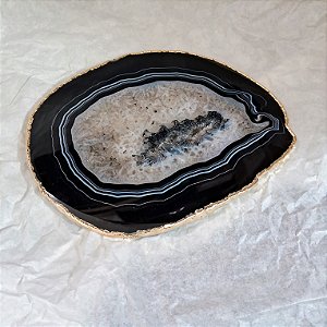 Chapa Ágata Negra - Borda Dourada